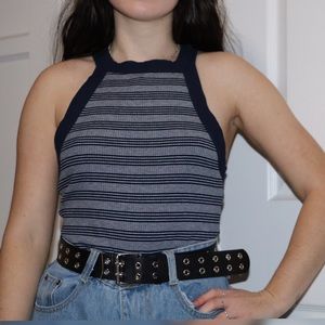 Navy Blue Striped Halter Top